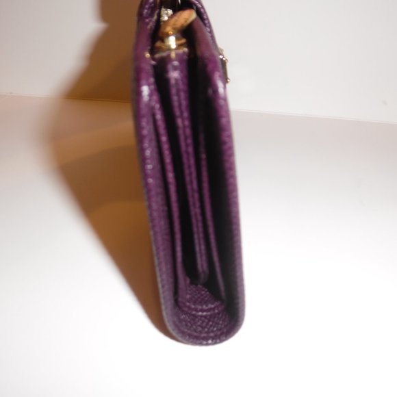 Dolce & Gabbana Saffiano Leather Logo Plaque Trifold Wallet Eggplant Cardholder - Picture 10 of 13